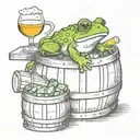 a frog leaning on a barrel drinking a beer tattoo design idea