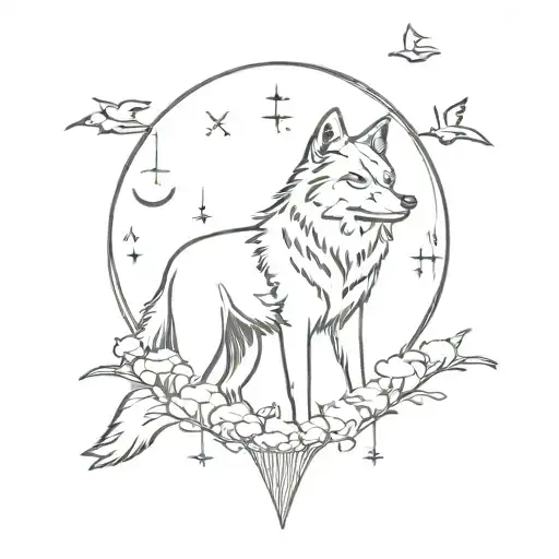 wolf bird and heaven gates tattoo design idea
