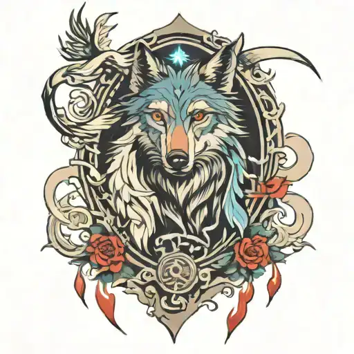 wolf bird and heaven gates tattoo design idea