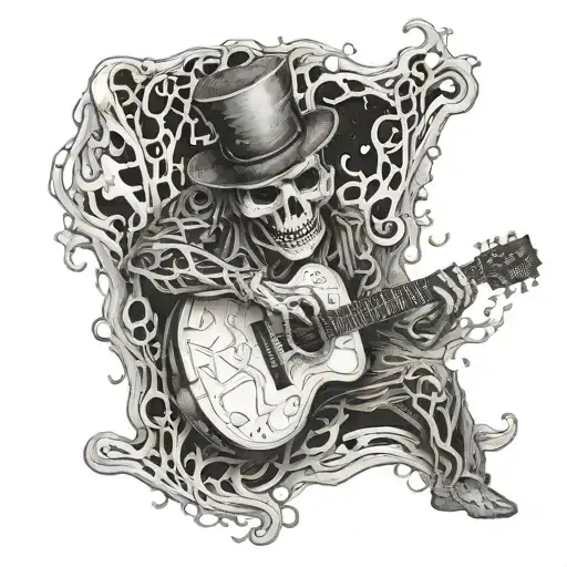 A ghostly figure playing a guitar made of bones tattoo design idea
