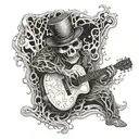 A ghostly figure playing a guitar made of bones tattoo design idea