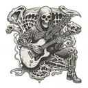 A ghostly figure playing a guitar made of bones tattoo design idea