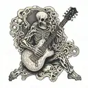 A ghostly figure playing a guitar made of bones tattoo design idea