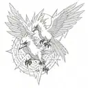 Zapdos fighting Jett from Valorant tattoo design idea