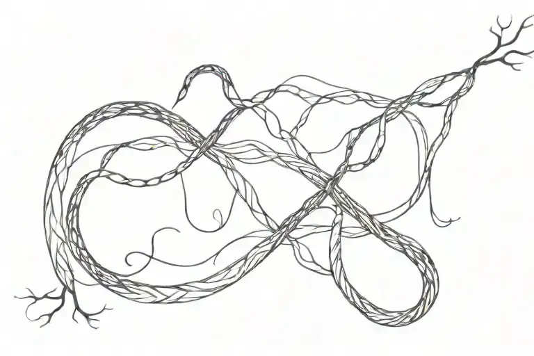 Equations of chaos theory forming a minimalist snake winding around a tree branch tattoo design idea