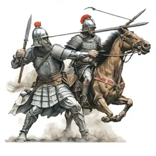 germanic warrior killing roman legionary at the battle of teutoberg forest tattoo design idea