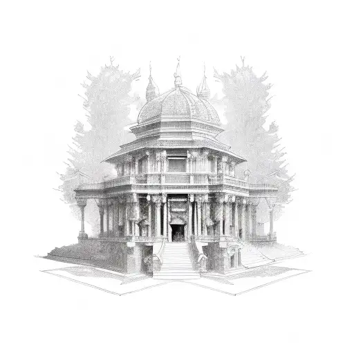 A museum building with intricate architectural details tattoo design idea