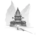 A museum building with intricate architectural details tattoo design idea