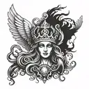 crown and arcan angel tattoo design idea