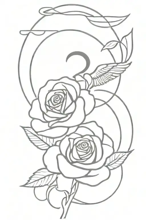 rose whit three number on leaves and one number with angel above  tattoo design idea