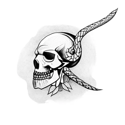 crow whit skull and snake tattoo design idea