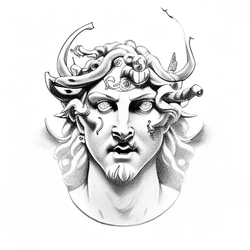 dionysus, atlas, ares together  tattoo design idea