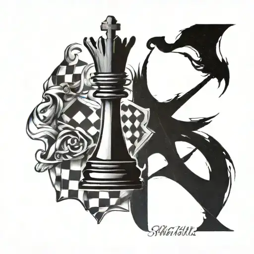 the word impossible with the letters im crossed out and next to it a chess piece pawn having a shadow of a king tattoo design idea