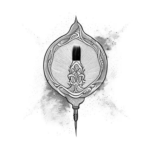 A blackwork tattoo of a paintbrush and palette, symbolizing the passion for painting tattoo design idea