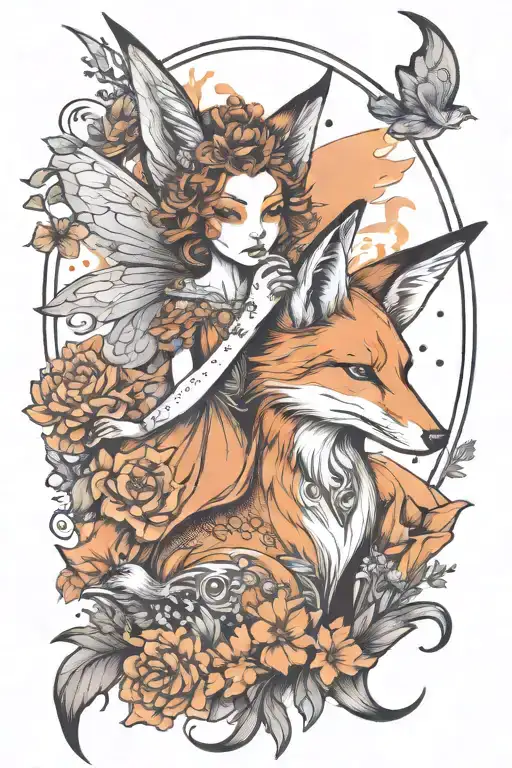 fairy and fox tattoo design idea