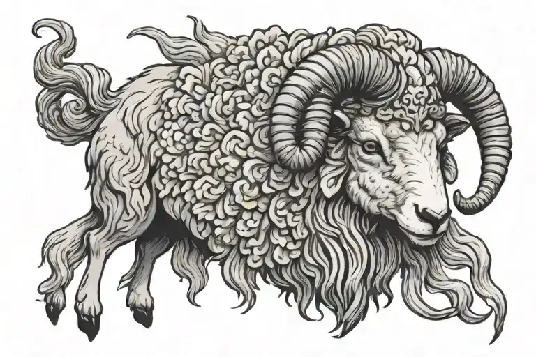 Scary sheep wearing wolf skin tattoo design idea