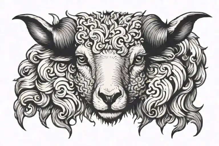 Scary sheep wearing wolf skin tattoo design idea