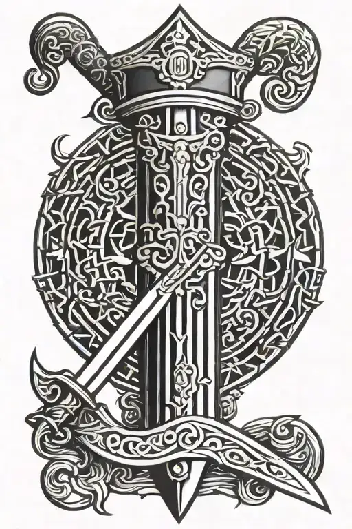 viking sword with shield tattoo design idea