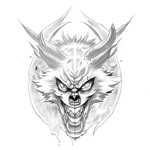 Demon renard  de aki de chainsaw man avec les sabres de zoro dans one piece dans Le crane tattoo design idea