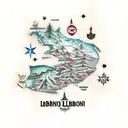 Lebanon map, inside it a ceader tree the symbol of the country tattoo design idea
