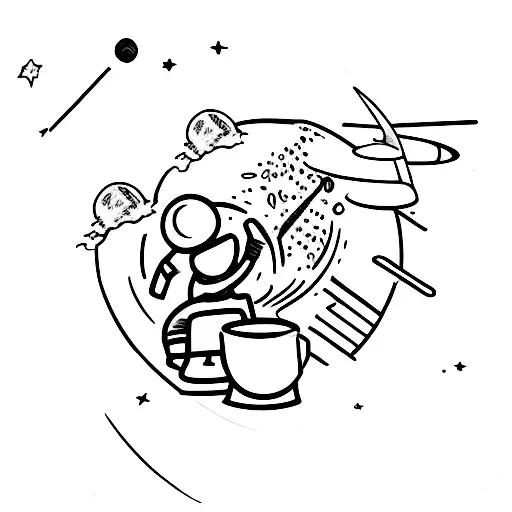 A barista serving coffee to an astronaut on the moon tattoo design idea