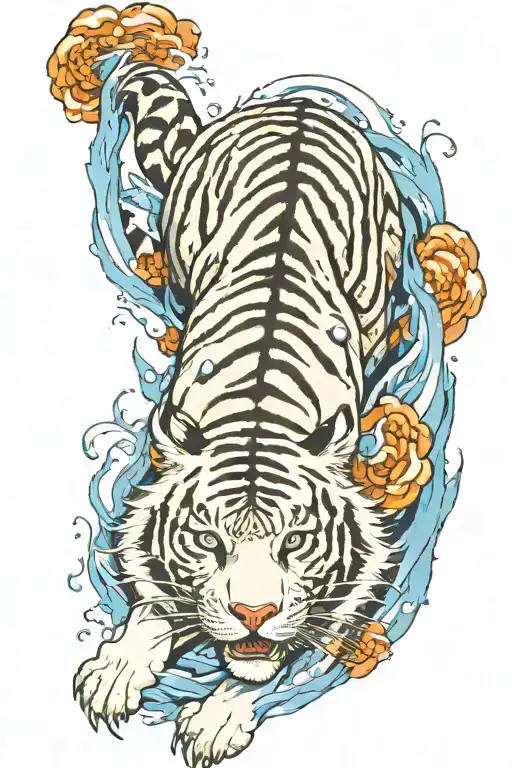White tiger surrounded by blue flames  tattoo design idea