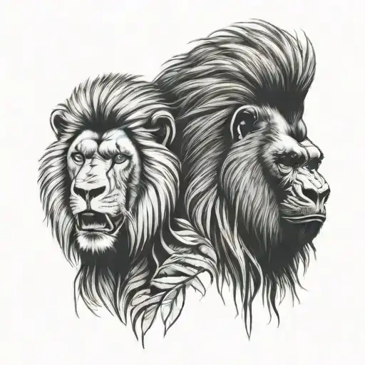 Silverback gorilla and lion tattoo tattoo design idea