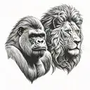 Silverback gorilla and lion tattoo tattoo design idea