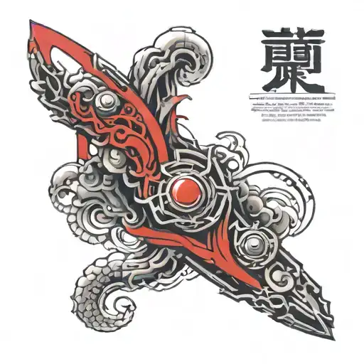 Left arm sleeve tattoo, Japanese cyberpunk style, with black and red colors. tattoo design idea