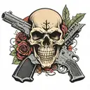 skull and gun surrounded tattoo design idea