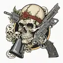 skull and gun surrounded tattoo design idea