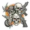 skull and gun surrounded tattoo design idea