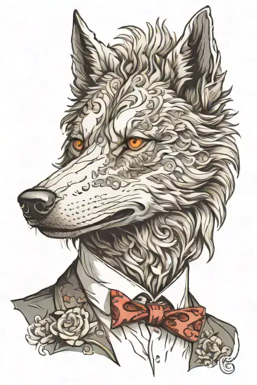 front Wolfhead like a gentelman with Head tattoo design idea