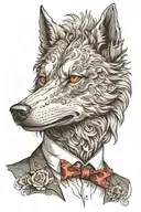 front Wolfhead like a gentelman with Head tattoo design idea