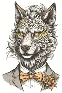 front Wolfhead like a gentelman with Head tattoo design idea