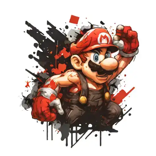 super mario made into mythological god with runic symbols tattoo design idea