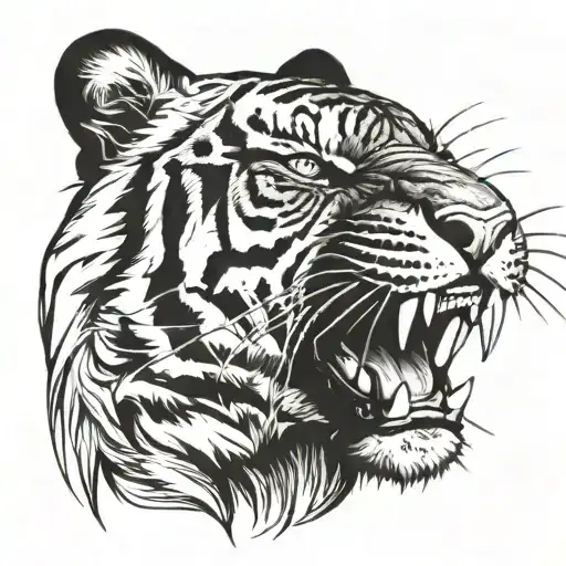 tiger face roaring black tattoo design idea