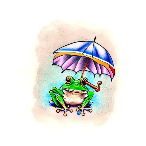 frog holding umbrella tattoo design idea