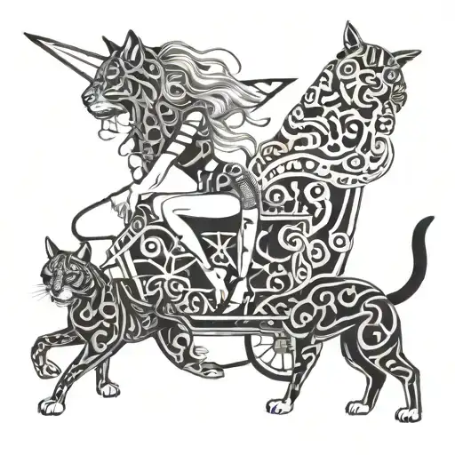 Freya battle ready with cats pulling chariot tattoo design idea