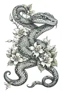 snake with flowers tattoo design idea