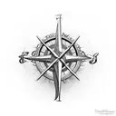 a cross, mountains, a compass, the word strength, romans 8:31 that would go on the tricep tattoo design idea