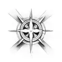 a cross, mountains, a compass, the word strength, romans 8:31 that would go on the tricep tattoo design idea