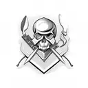 chef skull with knifes tattoo design idea