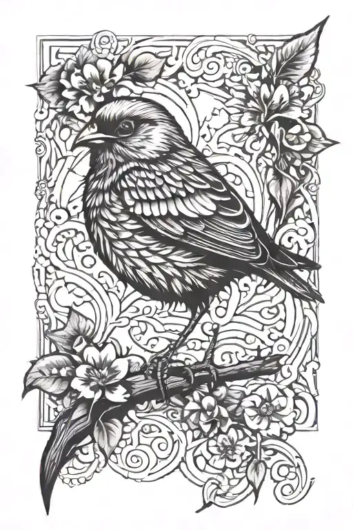 date and bird inside tattoo design idea