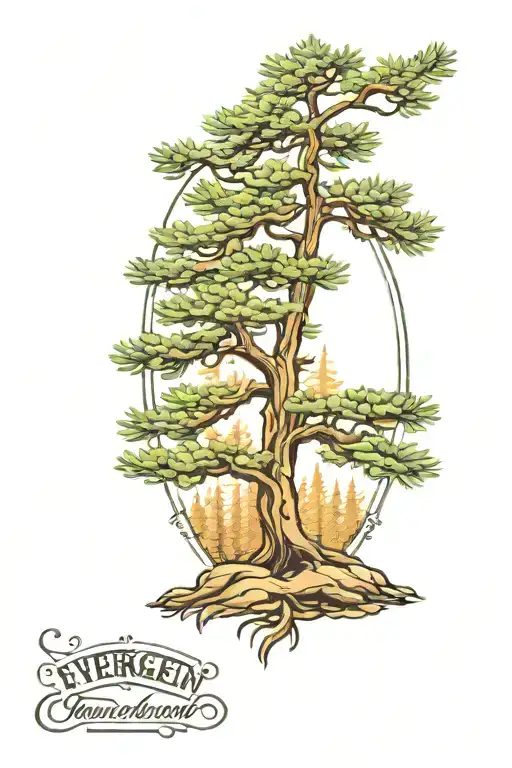 evergreen tree tattoo design idea