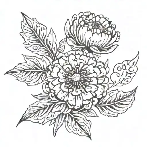 marigold with words "growing sideways" tattoo design idea