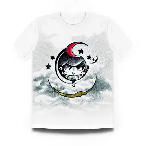 Luffy wearing the Modelo Nika form with a crescent moon in the background tattoo design idea