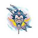 A traditional-style tattoo of Luffy unleashing his Modelo Nika power, with the moon shining above tattoo design idea