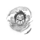 A traditional-style tattoo of Luffy unleashing his Modelo Nika power, with the moon shining above tattoo design idea