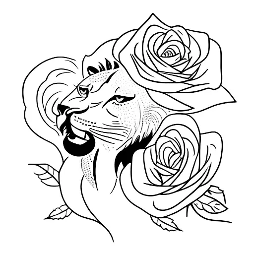 lioness with Hazel eyes, Briar Rose bush, eagle with large Talon holding roses  tattoo design idea
